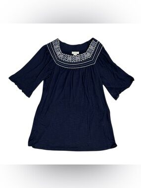 Sundance Embroidered Peasant Top Bohemian Blouse Navy Blue White M Classic